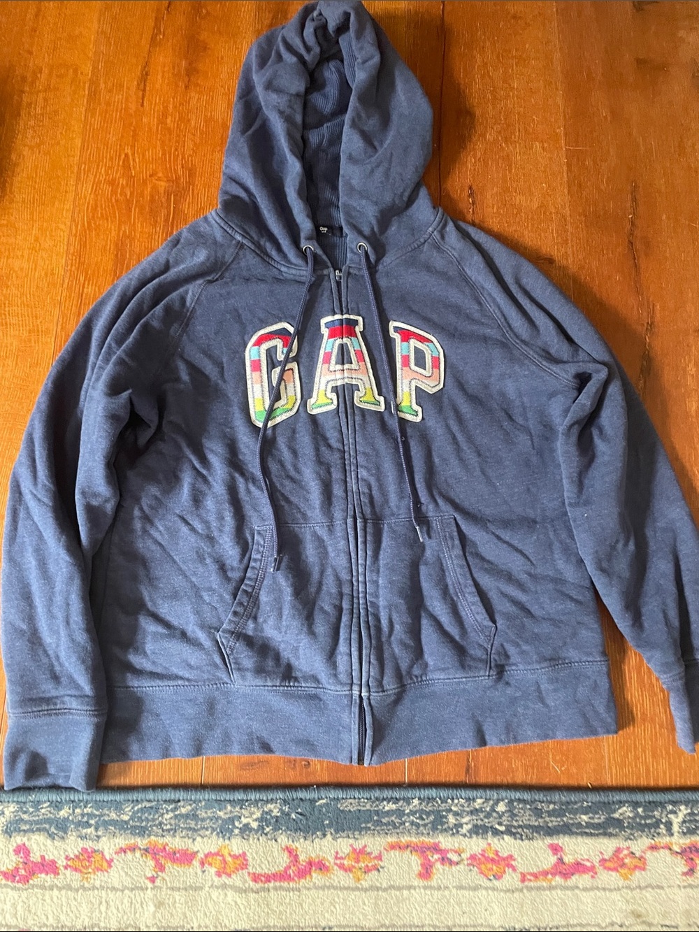 GAP Navy Zip-Up Hoodie with Multicolor Logo